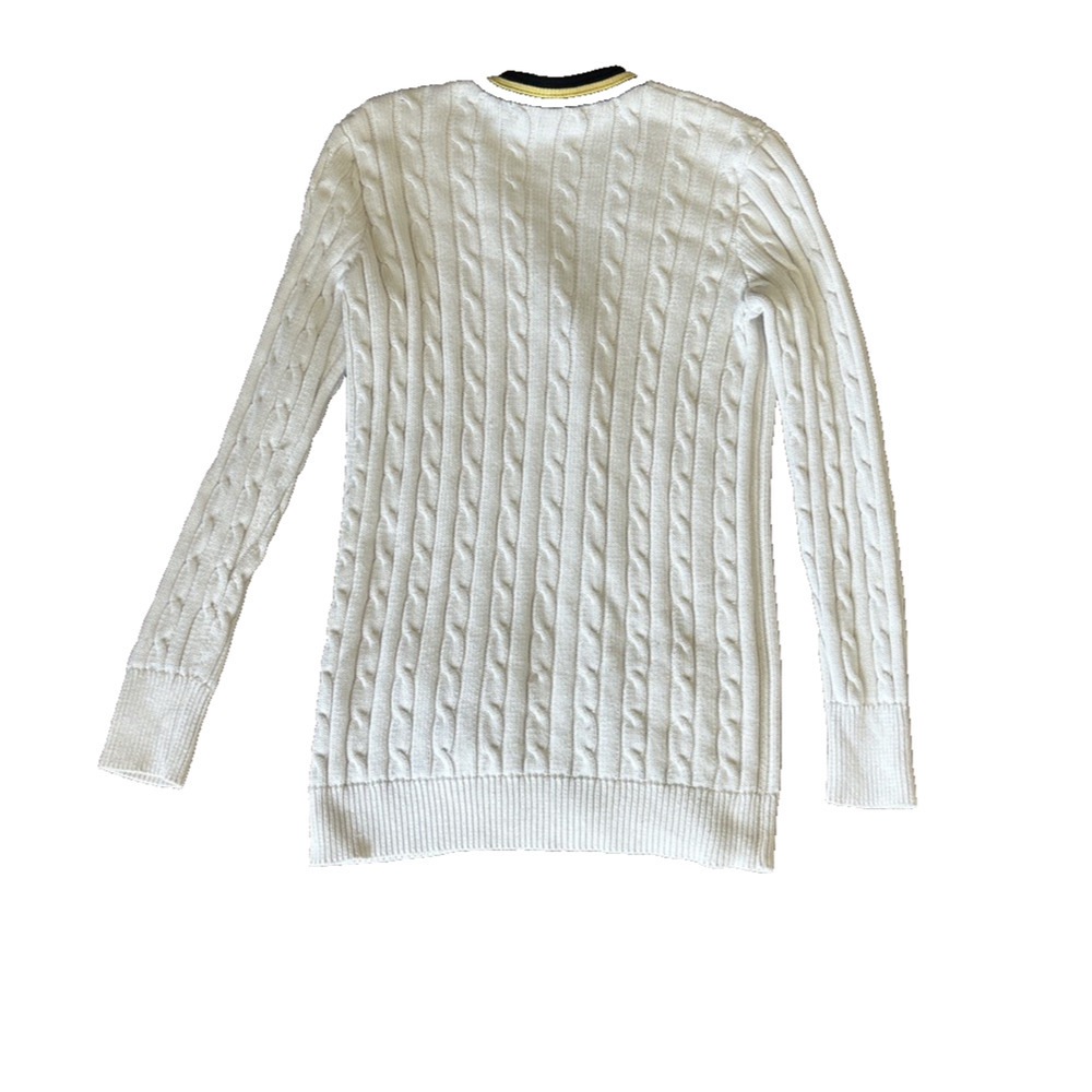 Vintage 90s Ralph Lauren Sport Cable Knit Striped Long Cardigan Sweater Cotton M - Picture 3 of 6